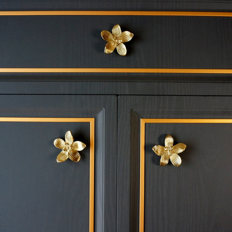 Large Solid Brass Flower Cabinet Knobs