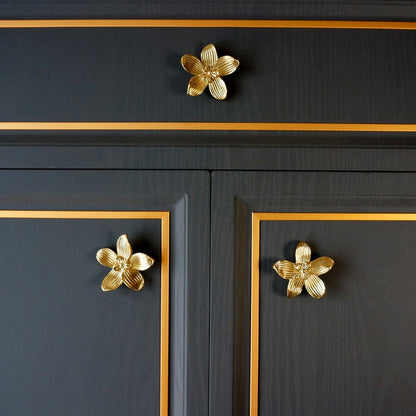 Large Solid Brass Flower Cabinet Knobs