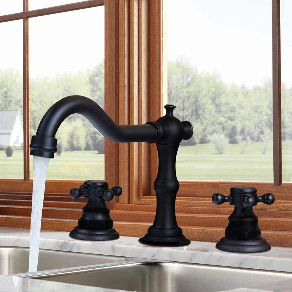 Brassivo Antique Dual Cross Handle 3-Hole Widespread Bathroom Sink Faucet