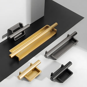 Art Deco Recessed Cabinet Pulls with Round Bar Handle