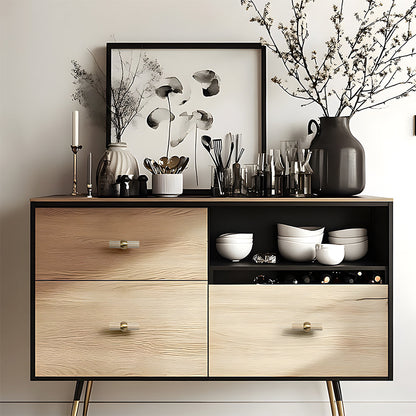 Wood and Brass Round Bar Cabinet Handles and Drawer Pulls