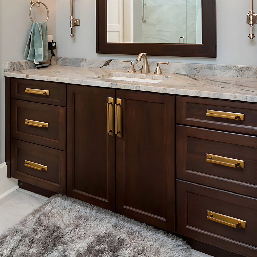 Gold Long Cabinet Pulls with Rectangular Backplate