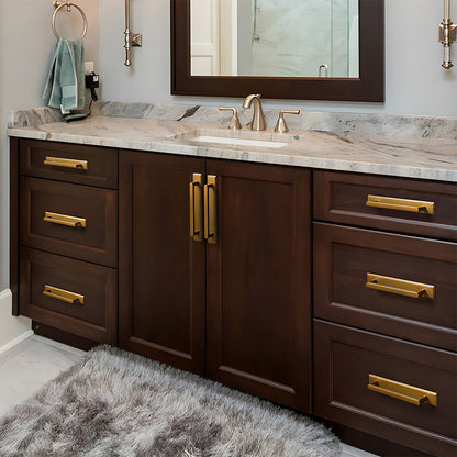 Gold Long Cabinet Pulls with Rectangular Backplate