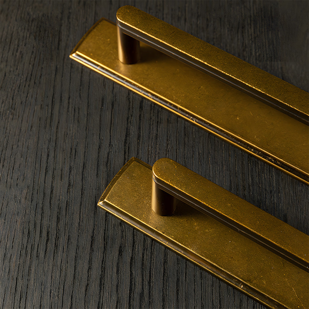 Gold Long Cabinet Pulls with Rectangular Backplate
