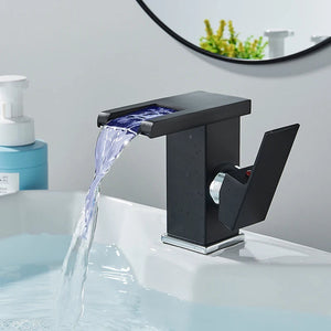Luminous LED Color Changing Square Waterfall Bathroom Faucet