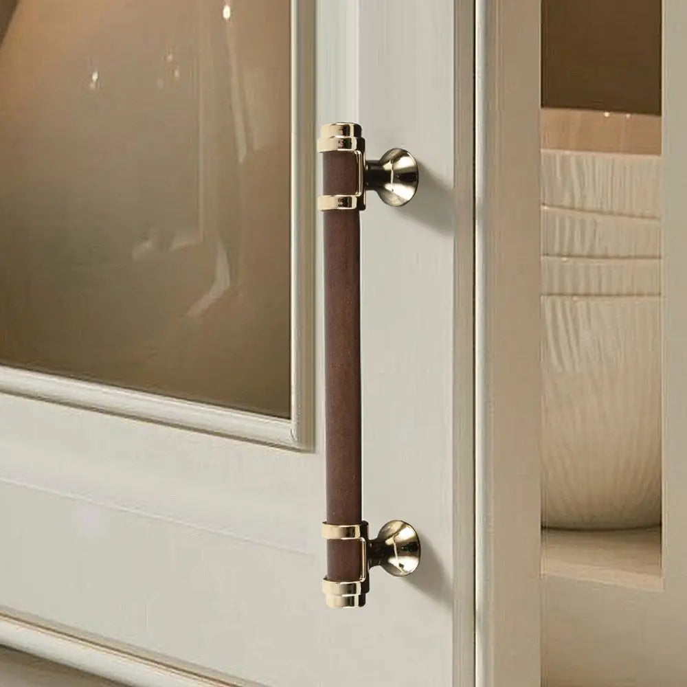 Walnut Round Bar Cabinet Pulls with Silver-Tone Mounts