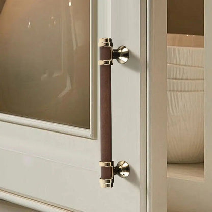 Walnut Round Bar Cabinet Pulls with Silver-Tone Mounts