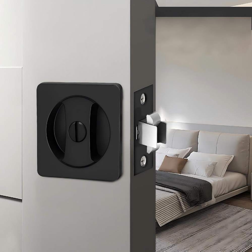 Matte Black Rounded Square Pocket Door Lock for Sliding Doors