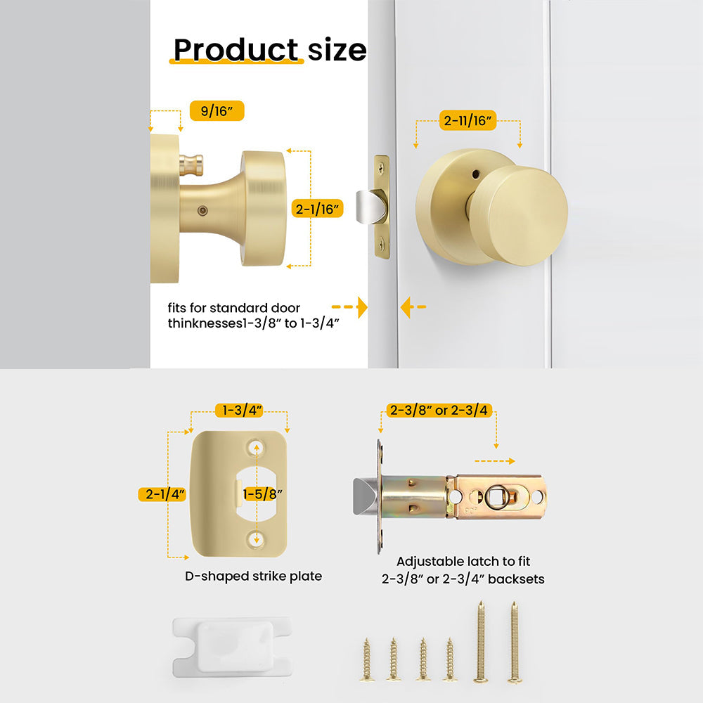 Heavy Duty Round Passage Door Knobs for Hallway and Closet Doors