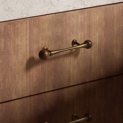 Mid-Century Walnut and Antique Bronze Cabinet Pulls and Knobs