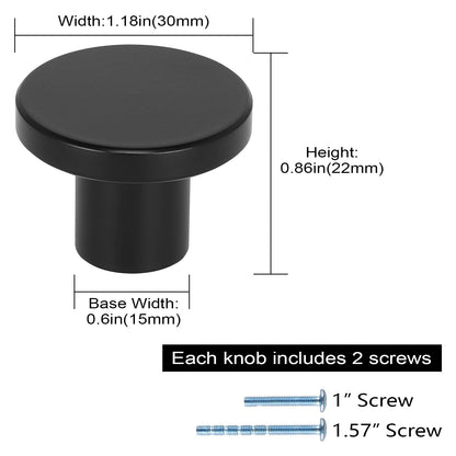 Matte Black Round Cabinet Knobs, 30 mm
