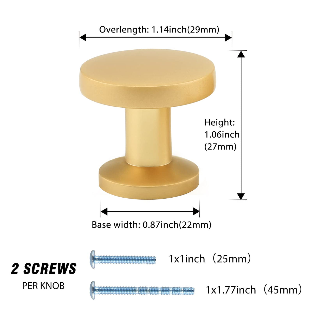 Brushed Brass Round Cabinet Knobs, 29 mm