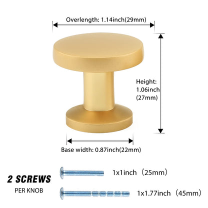 Brushed Brass Round Cabinet Knobs, 29 mm