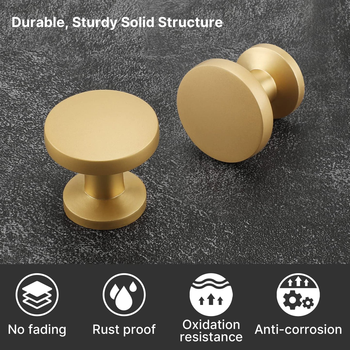 Brushed Brass Round Cabinet Knobs, 29 mm