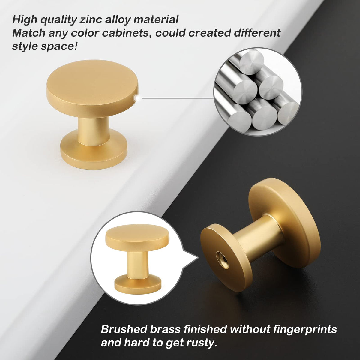 Brushed Brass Round Cabinet Knobs, 29 mm