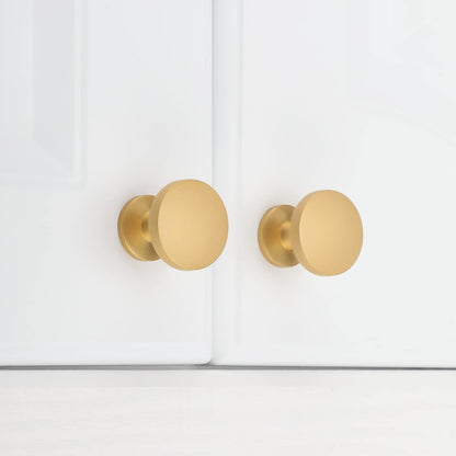 Brushed Brass Round Cabinet Knobs, 29 mm
