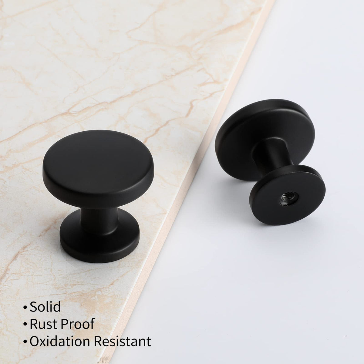 Matte Black Zinc Alloy Round Cabinet Knobs for Kitchens