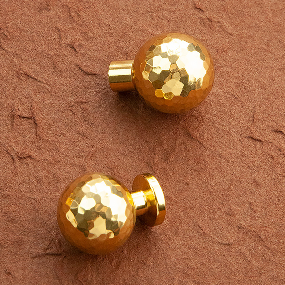 Hammered Gold Brass Cabinet Knobs, Single Hole