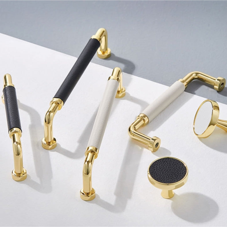 Polished Gold Leather Cabinet Pulls and Knobs