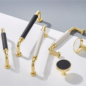 Polished Gold Leather Cabinet Pulls and Knobs