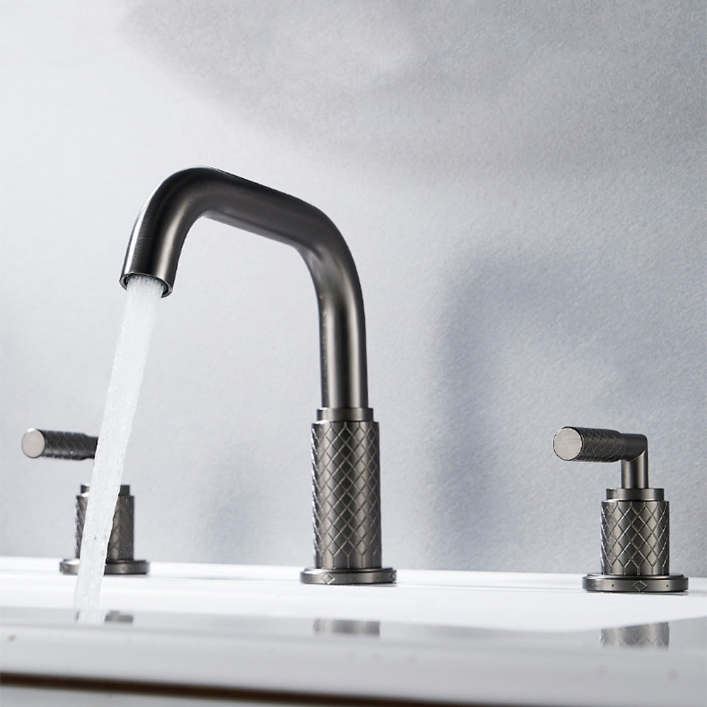 Art Deco Textured Two-Handle 3-Hole Widespread Bathroom Sink Faucet