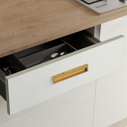 Slotted Recessed Cabinet Pulls in Gold, Black, and Gray
