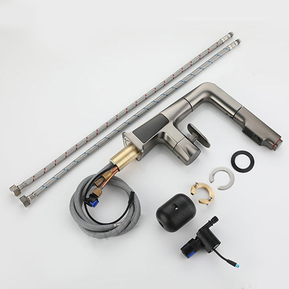 Pull-Out Digital Display Bathroom Sink Faucet With Dual Spray Modes