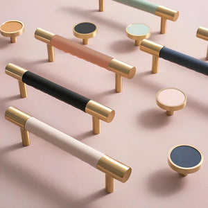 Colorful Leather and Brass Cabinet Pulls and Knobs