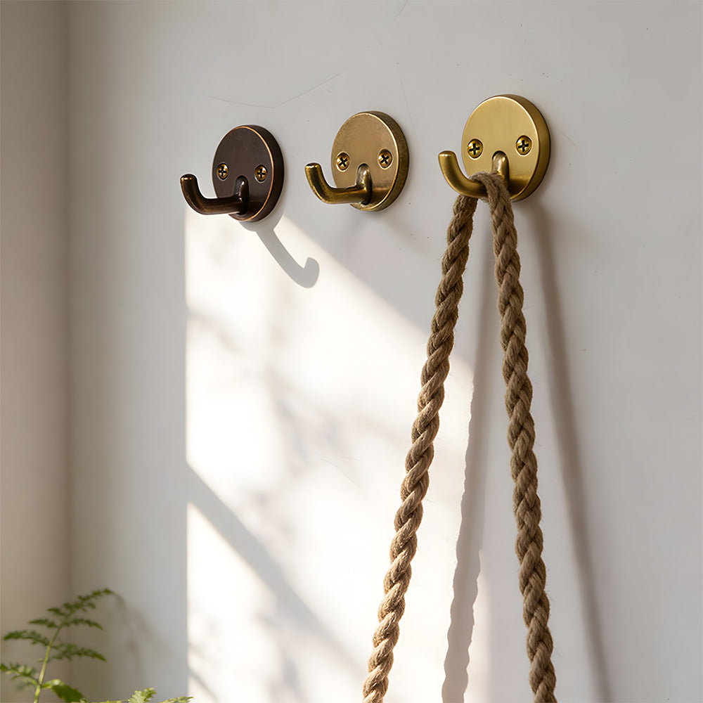 Solid Brass Round-Base Wall Hooks for Coats & Towels