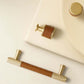 Cowhide Brass Cabinet Pulls and Knobs, Brown / Black Options