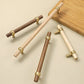 Wood and Brass Round Bar Cabinet Handles and Drawer Pulls