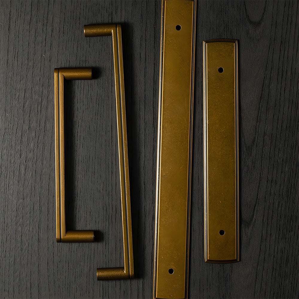 Gold Long Cabinet Pulls with Rectangular Backplate