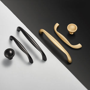 Curved Cabinet Pull Handles and Matching Round Knobs