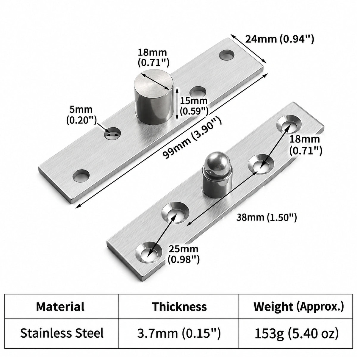Stainless Steel 360° Pivot Door Hinges, Top and Bottom Mount