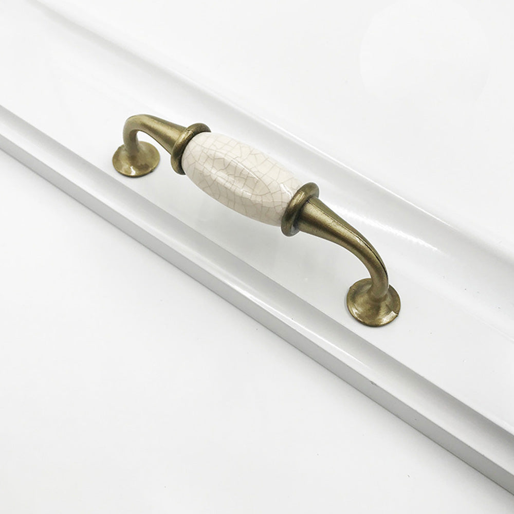 Vintage Brass and Black Cabinet Pulls with White Center Grip