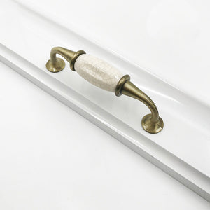 Vintage Brass and Black Cabinet Pulls with White Center Grip
