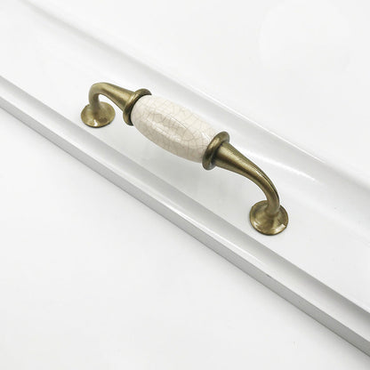 Vintage Brass and Black Cabinet Pulls with White Center Grip
