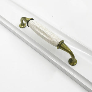 Vintage Brass and Black Cabinet Pulls with White Center Grip