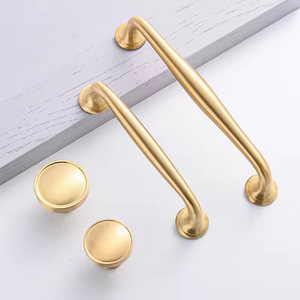 Gold Curved Brass Cabinet Pulls and Knobs for Wardrobes