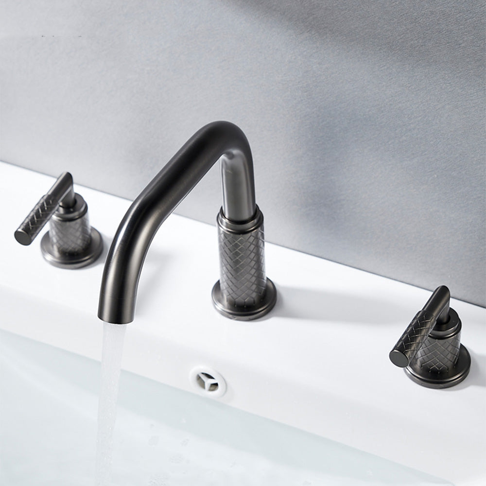 Art Deco Textured Two-Handle 3-Hole Widespread Bathroom Sink Faucet