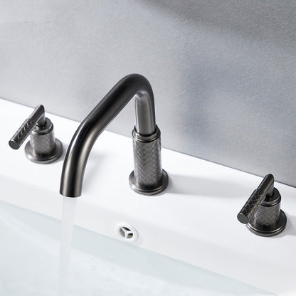 Art Deco Textured Two-Handle 3-Hole Widespread Bathroom Sink Faucet