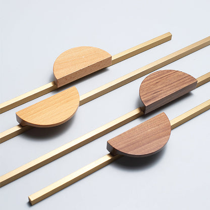 Half Moon Wood Cabinet Pulls with Brass Bar for Wardrobes