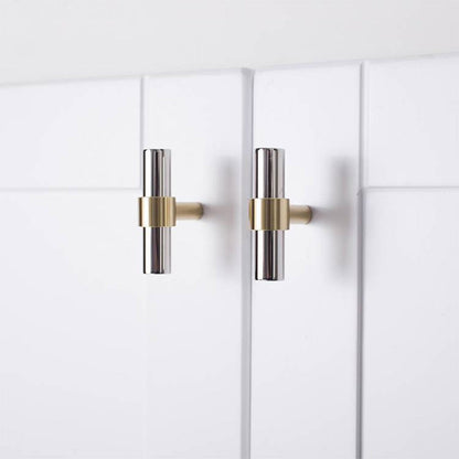 Two-Tone Round Bar Cabinet Handles with Brass Feet