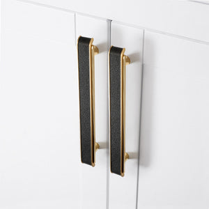 Leather Pattern Cabinet Pulls and Knob in Black / Gold
