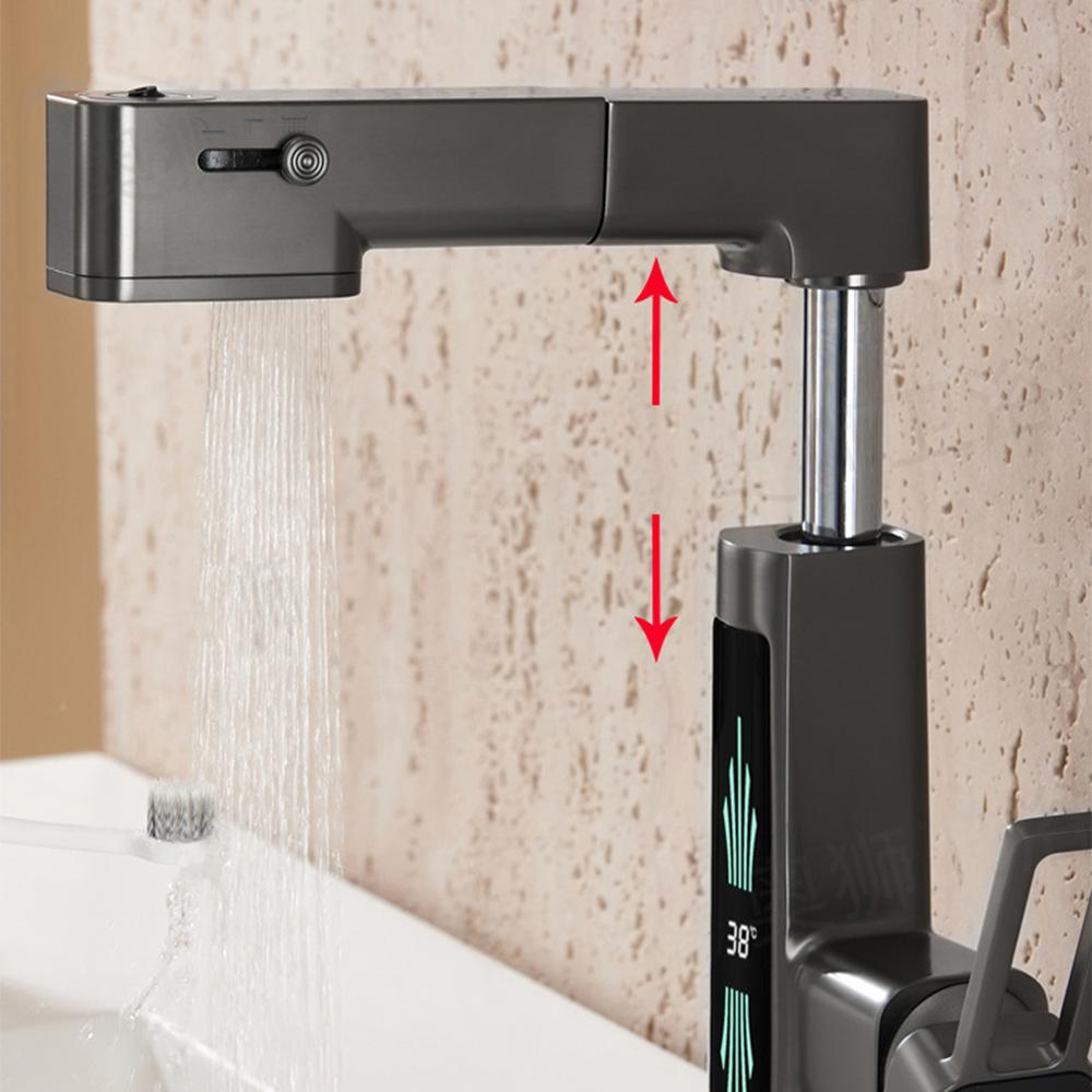 Corven Modern Pull-Out Bathroom Sink Faucet with 360° Swivel Spout and LED Temperature Display