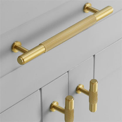 Ribbed Solid Brass Cabinet Pulls and Matching Knobs