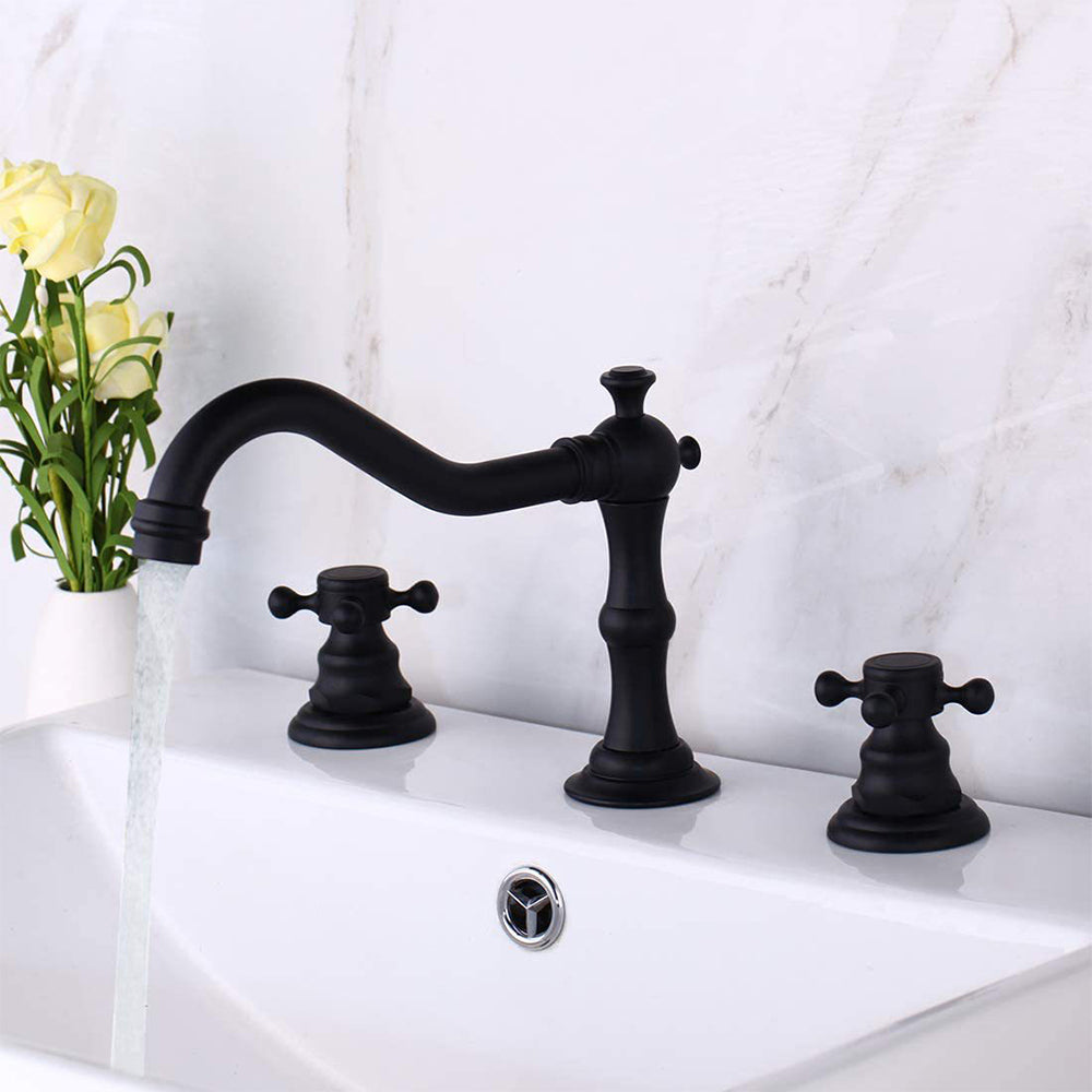 Brassivo Antique Dual Cross Handle 3-Hole Widespread Bathroom Sink Faucet