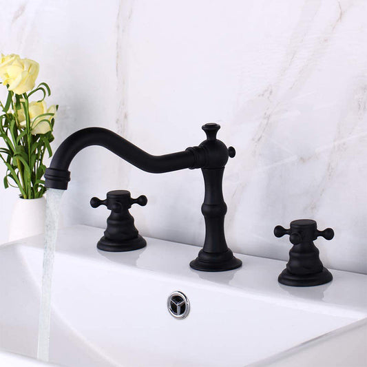 Brassivo Antique Dual Cross Handle 3-Hole Widespread Bathroom Sink Faucet