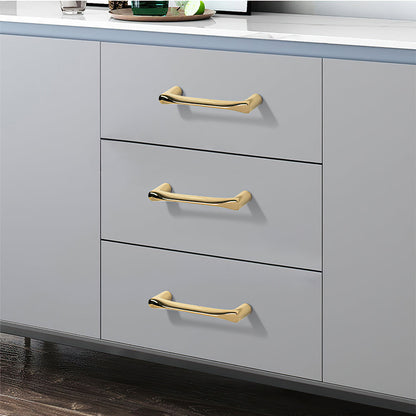 Curved Brass Cabinet Pulls in Gold and Black