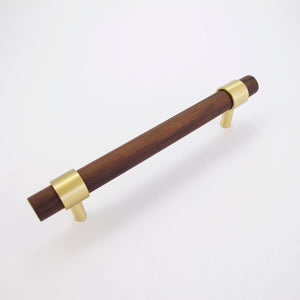 Walnut and Beech Wood Cabinet Pulls with Brass Bases